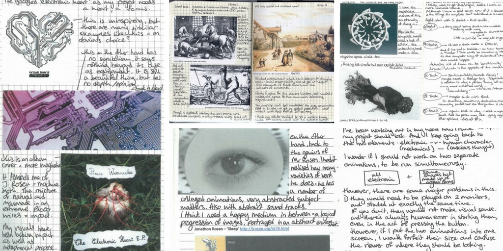 Sample pages from a written and visual journal.