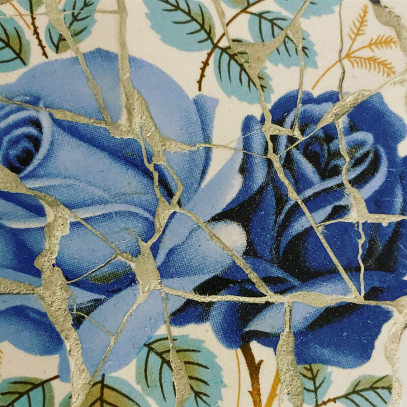 Mosaic pattern of blue roses
