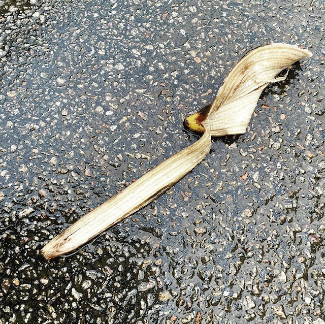 Banana skin on a wet road